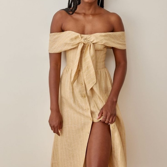 Reformation Barrington Linen Dress in Paz Stripe size 4 NWT - Picture 2 of 10